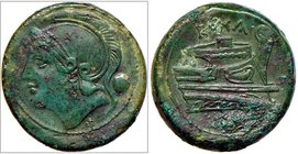 ROMANE REPUBBLICANE - ANONIME - Monete semilibrali (217-215 a.C.) - Oncia - Testa elmata di Roma a s. /R Prua di nave a d. Cr. 38/6; Syd. 86 (AE g. 12...