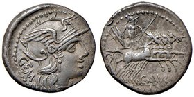 ROMANE REPUBBLICANE - ABURIA - C. Aburius Geminus (134 a.C.) - Denario - Testa di Roma a d. /R Marte su quadriga verso d. B. 1; Cr. 244/1 (AG g. 3,82)...