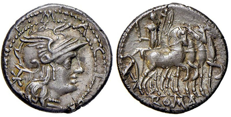 ROMANE REPUBBLICANE - ACILIA - M. Acilius M. f. (130 a.C.) - Denario - Testa di ...