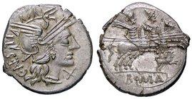 ROMANE REPUBBLICANE - ANTESTIA - C. Antestius Labeo (146 a.C.) - Denario - Testa di Roma a d. /R I Dioscuri a cavallo a d.; sotto un cane con le gambe...