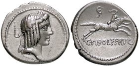 ROMANE REPUBBLICANE - CALPURNIA - C. Calpurnius Piso L. f. Frugi (67 a.C.) - Denario - Testa di Apollo a d. /R Cavaliere verso d. regge una torcia Cr....