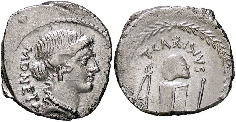 ROMANE REPUBBLICANE - CARISIA - T. Carisius (46 a.C.) - Denario - Testa di Giuno...
