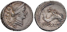 ROMANE REPUBBLICANE - CORDIA - Mn. Cordius Rufus (46 a.C.) - Denario - Testa di Venere Verticordia a d. /R Cupido su delfino a d. B. 3; Cr. 463/3 (AG ...