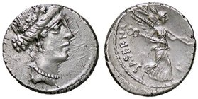 ROMANE REPUBBLICANE - HOSTILIA - L. Hostilius Saserna (48 a.C.) - Denario - Testa di Venere a d. /R La Vittoria andante d. con trofeo e caduceo B. 5; ...