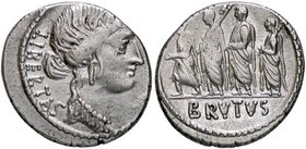 ROMANE REPUBBLICANE - JUNIA - L. Junius Brutus (54 a.C.) - Denario - Testa della Libertà a d. /R Il console L. Junius Brutus tra un araldo e due litto...