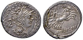 ROMANE REPUBBLICANE - LUCILIA - M. Lucilius Rufus (101 a.C.) - Denario - Testa di Roma a d. entro corona /R La Vittoria su biga a d. B. 1; Cr. 324/1 (...