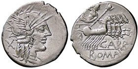 ROMANE REPUBBLICANE - PAPIRIA - Cn. Papirius Carbo (121 a.C.) - Denario - Testa di Roma a d. /R Giove in quadriga verso d. B. 7; Cr. 279/1 (AG g. 3,94...
