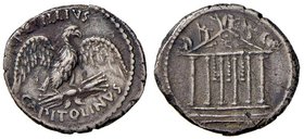 ROMANE REPUBBLICANE - PETILLIA - Petillius Capitolinus (43 a.C.) - Denario - Aquila su fulmine /R Tempio esastilo B. 2; Cr. 487/2a NC (AG g. 3,33)
BB...