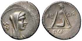 ROMANE REPUBBLICANE - SULPICIA - P. Sulpicius Galba (69 a.C.) - Denario - Testa di Vesta a d. /R Coltello da sacrificio, simpulum e scure sacerdotale ...