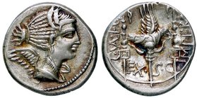 ROMANE REPUBBLICANE - VALERIA - C. Valerius C. f. Flaccus (140 a.C.) - Denario - Busto della Vittoria a d. /R Aquila legionaria tra due insegne milita...