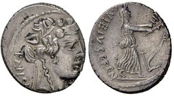 ROMANE REPUBBLICANE - VIBIA - C. Vibius C. f C. n. Pansa Caetronianus (48 a.C.) - Denario - Testa di Bacco a d. /R Cerere con due torce andante a d.; ...