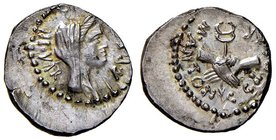 ROMANE IMPERIALI - Marc'Antonio († 30 a.C.) - Quinario - Testa velata e diademata a d. /R Due mani congiunte stringono un caduceo C. 67; Cr. 529/4b (A...