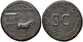ROMANE IMPERIALI - Livia (moglie di Augusto) - Sesterzio - Carpentum trainato da due mule verso d. /R SC entro corona C. 6 (15 Fr.) R (AE g. 26,3) Ex ...