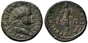 ROMANE IMPERIALI - Vespasiano (69-79) - Dupondio - Testa radiata a d. /R La Felicità stante a s. con caduceo e cornucopia C. 153 (AE g. 13,67) Superbo...