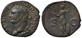 ROMANE IMPERIALI - Domiziano (81-96) - Asse - Busto laureato a s. /R Pallade stante a s. con fulmine e lancia; ai suoi piedi uno scudo C. 442 (AE g. 5...