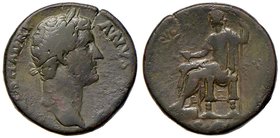 ROMANE IMPERIALI - Adriano (117-138) - Sesterzio - Busto laureato a d. /R Adriano seduto a d. con ramo e scettro C. 1386 (100 Fr.); RIC 461 RR (AE g. ...