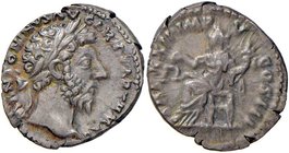 ROMANE IMPERIALI - Marco Aurelio (161-180) - Denario - Testa laureata a d. /R L'Equità seduta a s. con bilancia e cornucopia C. 899; RIC 191 NC (AG g....