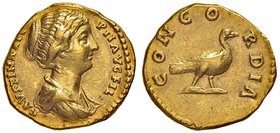 ROMANE IMPERIALI - Faustina II (moglie di M. Aurelio) - Aureo - Busto drappeggiato a d. /R Colomba a d. C. 63 (35 Fr.); RIC III 503a (AU g. 7,48)
qSP...