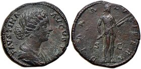 ROMANE IMPERIALI - Faustina II (moglie di M. Aurelio) - Asse - Busto drappeggiato a d. /R Diana stante a d. con torcia accesa C. 89 (AE g. 12,06)
BB+
