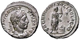 ROMANE IMPERIALI - Elagabalo (218-222) - Denario - Busto laureato e drappeggiato a d. /R Elagabalo stante a d. presso un altare acceso con patera e cl...