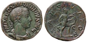 ROMANE IMPERIALI - Alessandro Severo (222-235) - Sesterzio - Busto laureato e drappeggiato a d. /R Marte andante a d. con lancia e scudo C. 168 (AE g....