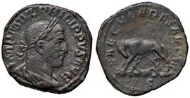 ROMANE IMPERIALI - Filippo I (244-249) - Sesterzio - Busto laureato a d. /R La Lupa a s. allatta i Gemelli C. 179 (AE g. 17,1)
BB+