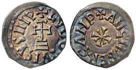 ZECCHE ITALIANE - BENEVENTO - Adelchi (853-878) - Denaro - Croce potenziata su tre gradini /R Croce accantonata da quattro cunei MIR 244 RR (AG g. 1,1...