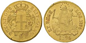 ZECCHE ITALIANE - GENOVA - Dogi Biennali (terza fase, 1637-1797) - 96 Lire 1796 CNI 1; Mont. 28 RR (AU g. 25,25)Punto dopo la data Lieve frattura di c...