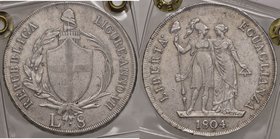 ZECCHE ITALIANE - GENOVA - Repubblica Ligure (1798-1805) - 8 Lire 1804 Pag. 13b; Mont. 85 R AG Sigillata Gianfranco Erpini
SPL