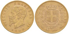 SAVOIA - Vittorio Emanuele II Re d'Italia (1861-1878) - 20 Lire 1868 T Pag. 462; Mont. 138 AU
BB-SPL