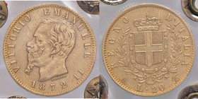 SAVOIA - Vittorio Emanuele II Re d'Italia (1861-1878) - 20 Lire 1872 M Pag. 467; Mont. 143 RR AU Sigillata Egidio Ranieri
BB-SPL