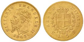 SAVOIA - Vittorio Emanuele II Re d'Italia (1861-1878) - 5 Lire 1863 T Pag. 479; Mont. 159 R AU Frattura di conio
SPL