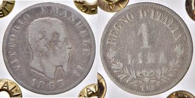 SAVOIA - Vittorio Emanuele II Re d'Italia (1861-1878) - Lira 1863 T Valore Pag. 517; Mont. 207 RRR AG Sigillata
qMB
