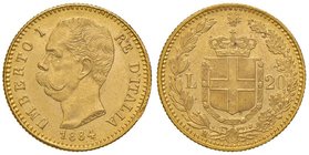 SAVOIA - Umberto I (1878-1900) - 20 Lire 1884 Pag. 580; Mont. 20 RR AU Segno al bordo del D/ a ore 4
SPL+/qFDC