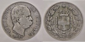SAVOIA - Umberto I (1878-1900) - Lira 1892 Pag. 605; Mont. 51 RR AG Sigillata Gianfranco Erpini
MB-BB