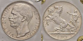 SAVOIA - Vittorio Emanuele III (1900-1943) - 10 Lire 1927 * Biga Pag. 692; Mont. 89 AG Sigillata con la nota "Eccezionale"
FDC
