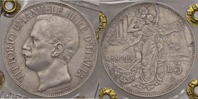 SAVOIA - Vittorio Emanuele III (1900-1943) - 5 Lire 1911 Cinquantenario Pag. 707; Mont. 110 R AG Sigillata Gianfranco Erpini
SPL+