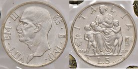 SAVOIA - Vittorio Emanuele III (1900-1943) - 5 Lire 1936 XIV Fecondità Pag. 719; Mont. 133 AG Sigillata Angelo Bazzoni con la nota "Eccezionale"
FDC