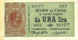 CARTAMONETA - BUONI DI CASSA - Umberto I (1878-1900) - Lira 15/09/1894 - Serie 53-67 Alfa 4; Lireuro 2B RRR Dell'Ara/Righetti Con certificato Franco G...