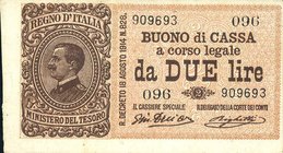 CARTAMONETA - BUONI DI CASSA - Vittorio Emanuele III (1900-1943) - 2 Lire 28/12/1917 - Serie 80-100 Alfa 32; Lireuro 7C RR Giu. Dell'Ara/Righetti
qFD...