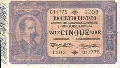 CARTAMONETA - BIGLIETTI DI STATO - Umberto I (1878-1900) - 5 Lire 25/10/1892 - Serie 651-1222 Alfa 47; Lireuro 10C RR Dell'Ara/Righetti; con matrice l...