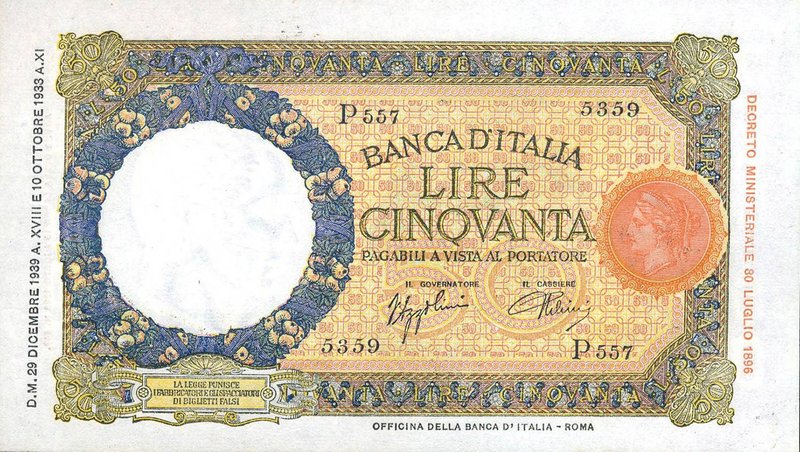 CARTAMONETA - BANCA d'ITALIA - Vittorio Emanuele III (1900-1943) - 50 Lire - Lup...