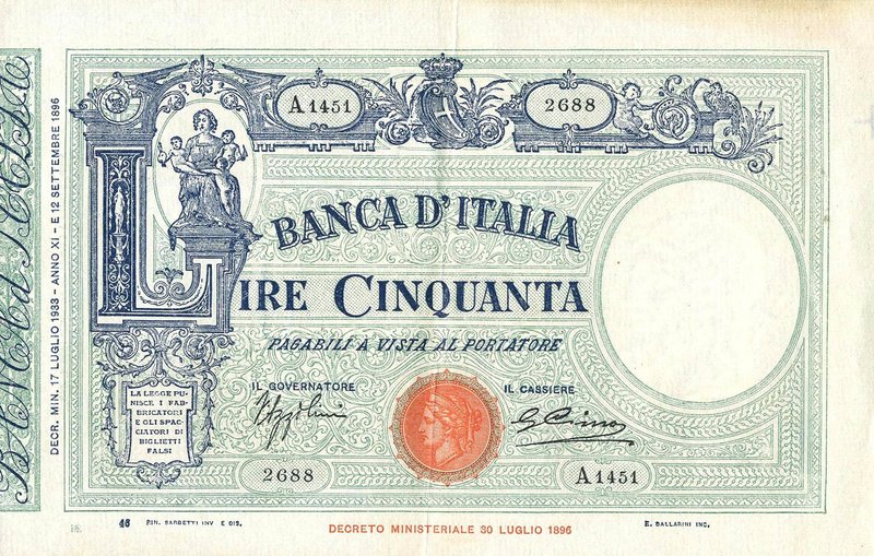 CARTAMONETA - BANCA d'ITALIA - Vittorio Emanuele III (1900-1943) - 50 Lire - Fas...