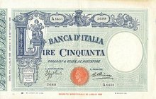 CARTAMONETA - BANCA d'ITALIA - Vittorio Emanuele III (1900-1943) - 50 Lire - Fascetto con matrice 17/07/1933 Alfa 186; Lireuro 5/22 Azzolini/Cima Pieg...