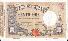 CARTAMONETA - BANCA d'ITALIA - Vittorio Emanuele III (1900-1943) - 100 Lire - Barbetti con matrice 15/11/1909 Alfa 282; Lireuro 15/10 Stringher/Accame...