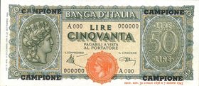CARTAMONETA - BANCA d'ITALIA - Luogotenenza (1944-1946) - 50 Lire - Italia Turrita CAMPIONE Gav. 144 RRRRR Con certificato Franco Gavello
FDS
