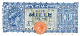 CARTAMONETA - BANCA d'ITALIA - Luogotenenza (1944-1946) - 1.000 Lire 10/12/1944 Alfa 686 RRRRR Introna/Urbini Sostitutiva da W1
qFDS