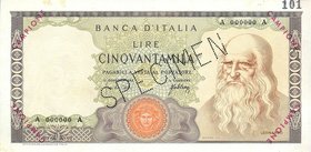 CARTAMONETA - BANCA d'ITALIA - Repubblica Italiana (monetazione in lire) (1946-2001) - 50.000 Lire - Leonardo 03/07/1967 CAMPIONE Gav. 705 RRRRR Con c...