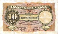 CARTAMONETA - COLONIE ED OCCUPAZIONI DI TERRITORI ITALIANI - Somalia Italiana Buoni di Cassa della Banca d'Italia (1920) - 10 Rupie 19/08/1921 Gav. 74...