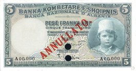 CARTAMONETA - COLONIE ED OCCUPAZIONI DI TERRITORI ITALIANI - Banca Nazionale d'Albania - Protettorato (1926) - 5 Franchi Oro 1926 Gav. 97 R Alberti/Ga...
